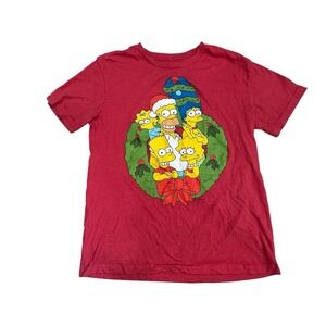 The Simpsons Men's Short‎ Sleeve Red Graphic T Shirt Simpsons Christmas Sz Small